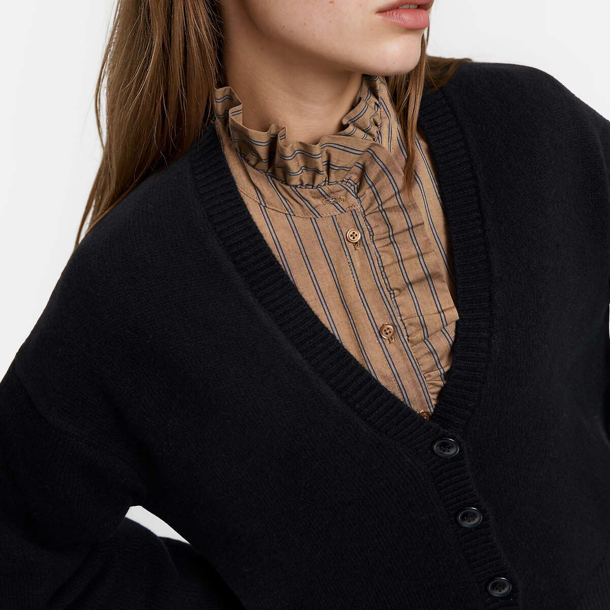 Chaqueta de lana de punto grueso y corte holgado negro, LA REDOUTE COLLECTIONS