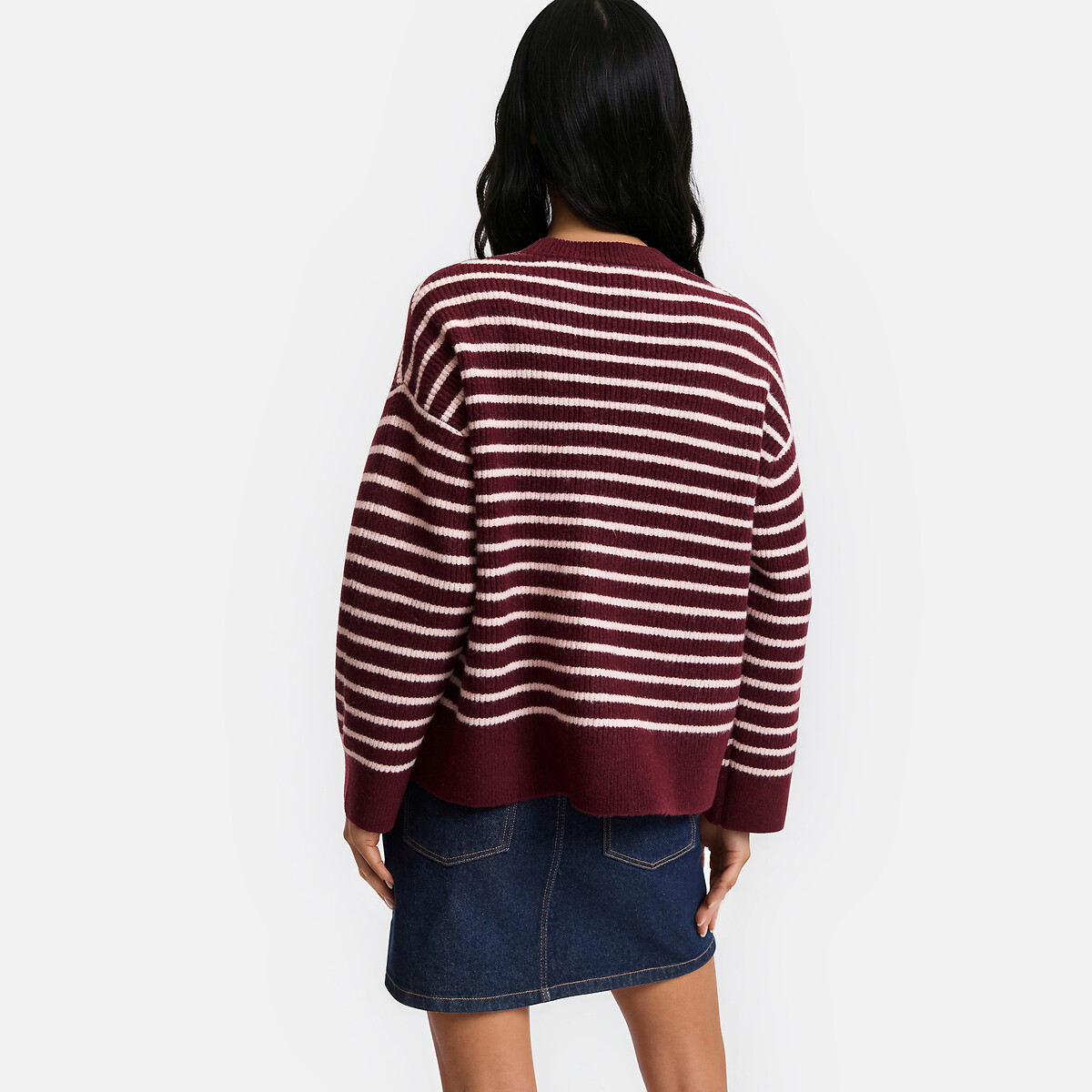 Pull col rond rayé, volume ample rose, LA REDOUTE COLLECTIONS