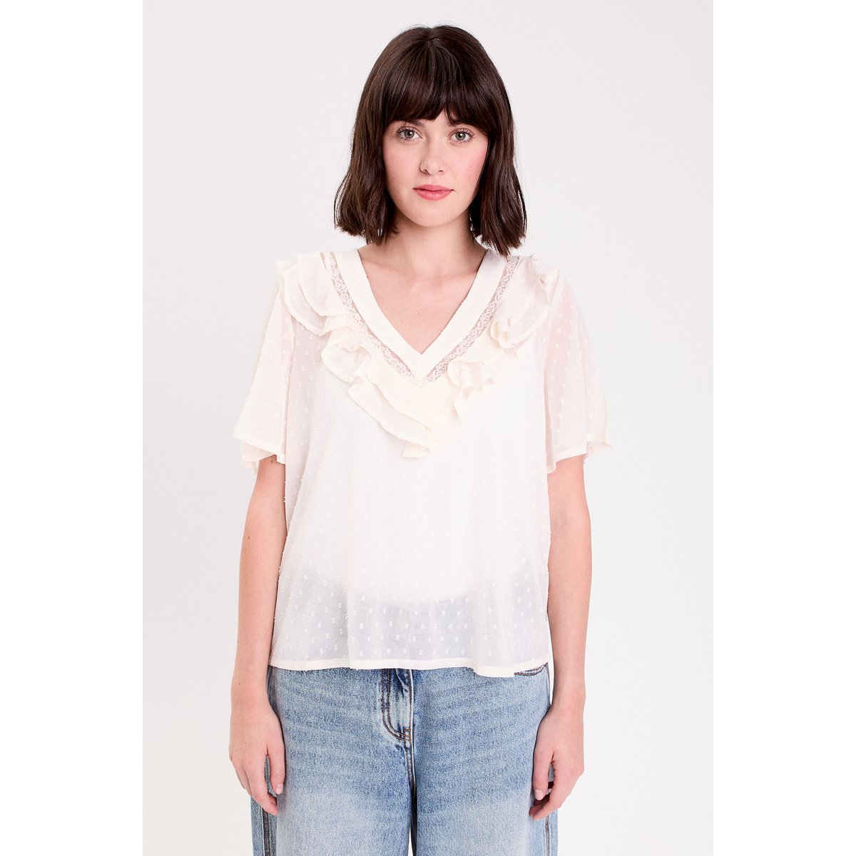 Blouse manches courtes ecru, CACHE CACHE