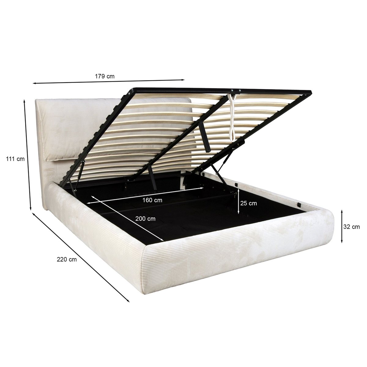 Lit coffre velours côtelé beige, TERRE DE NUIT