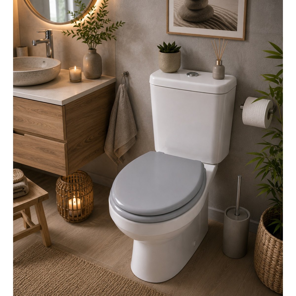 Abattant WC Gris MDF – Charnières Plastiques – 47 x 37 cm gris, EDEN