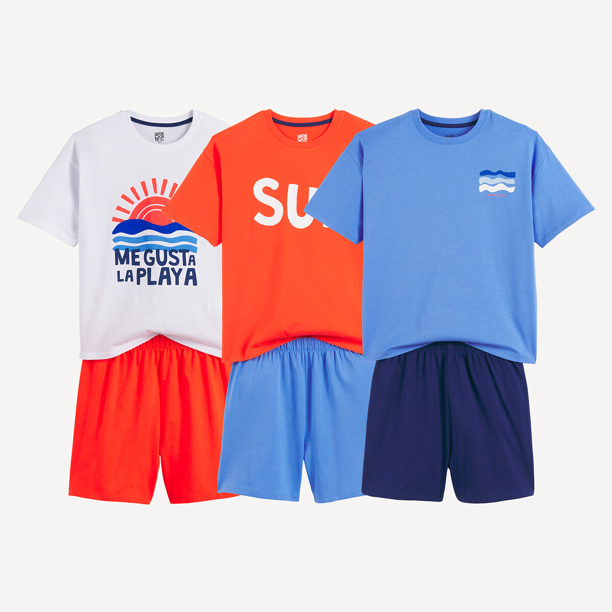 Lot de 3 pyjashorts en coton, thème plage assortis, LA REDOUTE COLLECTIONS