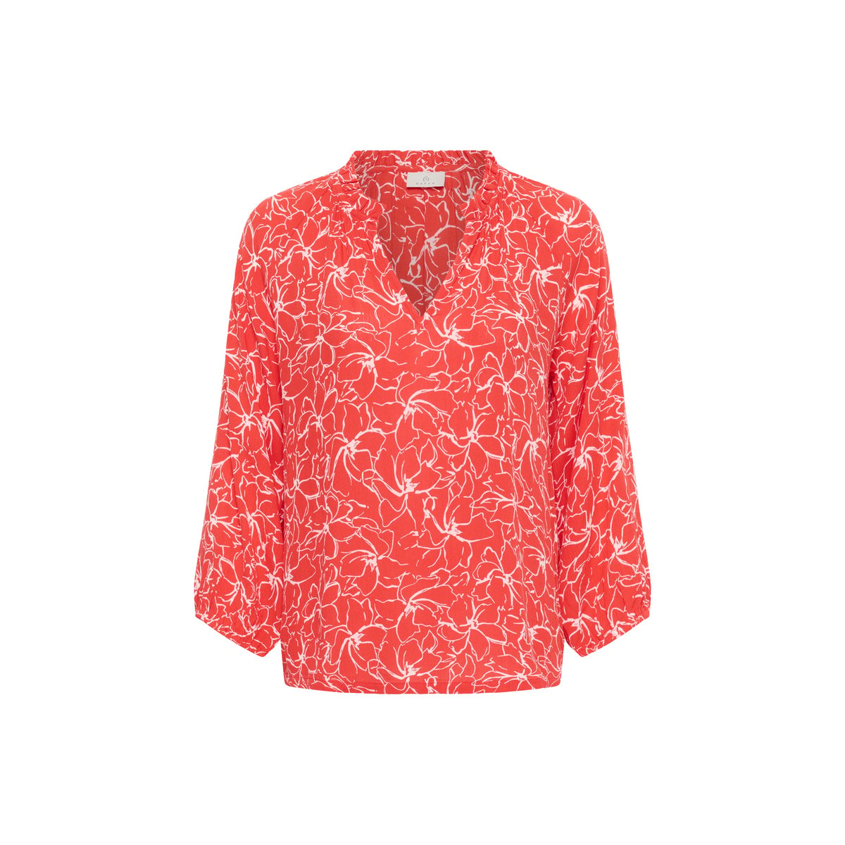 Blouse à manches longues rouge blanc poppy red chalk flower, KAFFE