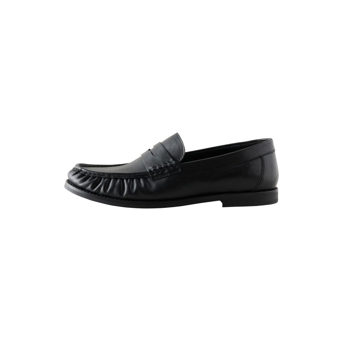 Mocassins ruchés en cuir noir, NEXT