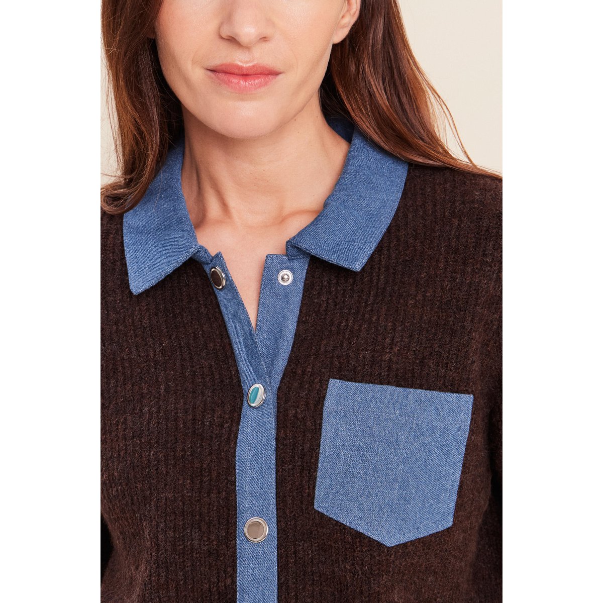 Veste col chemise manches longues marron foncé, BREAL