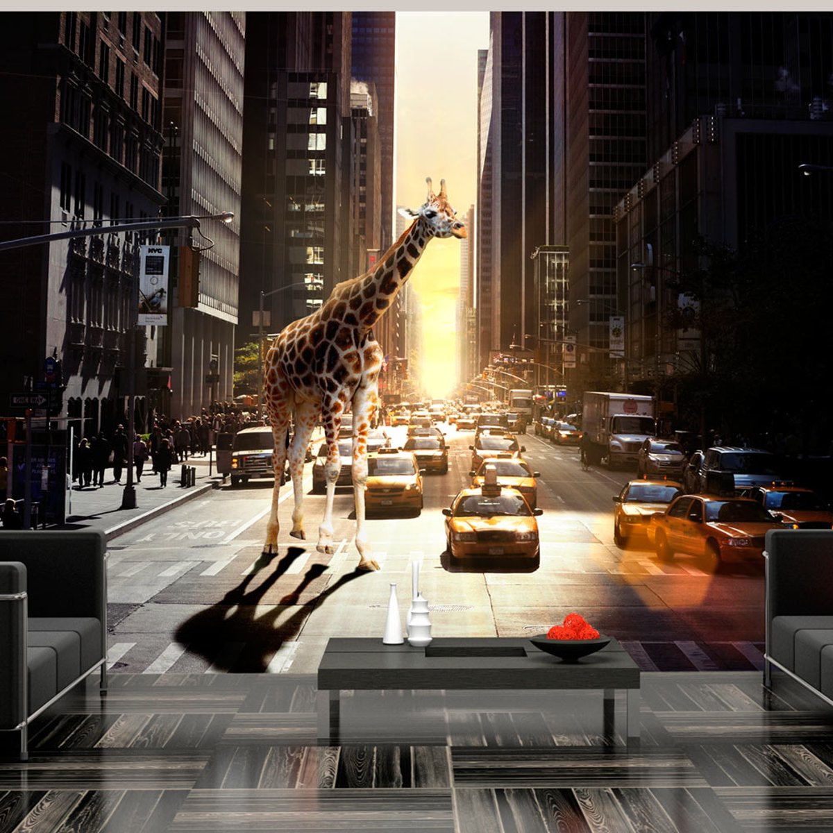 Papier peint intissé panoramique Ville et Architecture Girafe à New York noir, EDEN