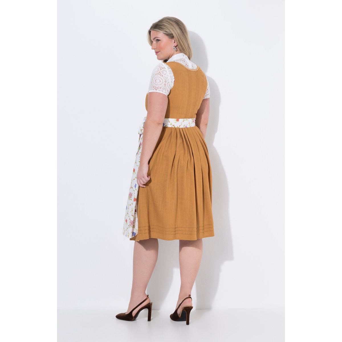 Dirndl en lin mélangé, pinces, fleurs brun doré, ULLA POPKEN