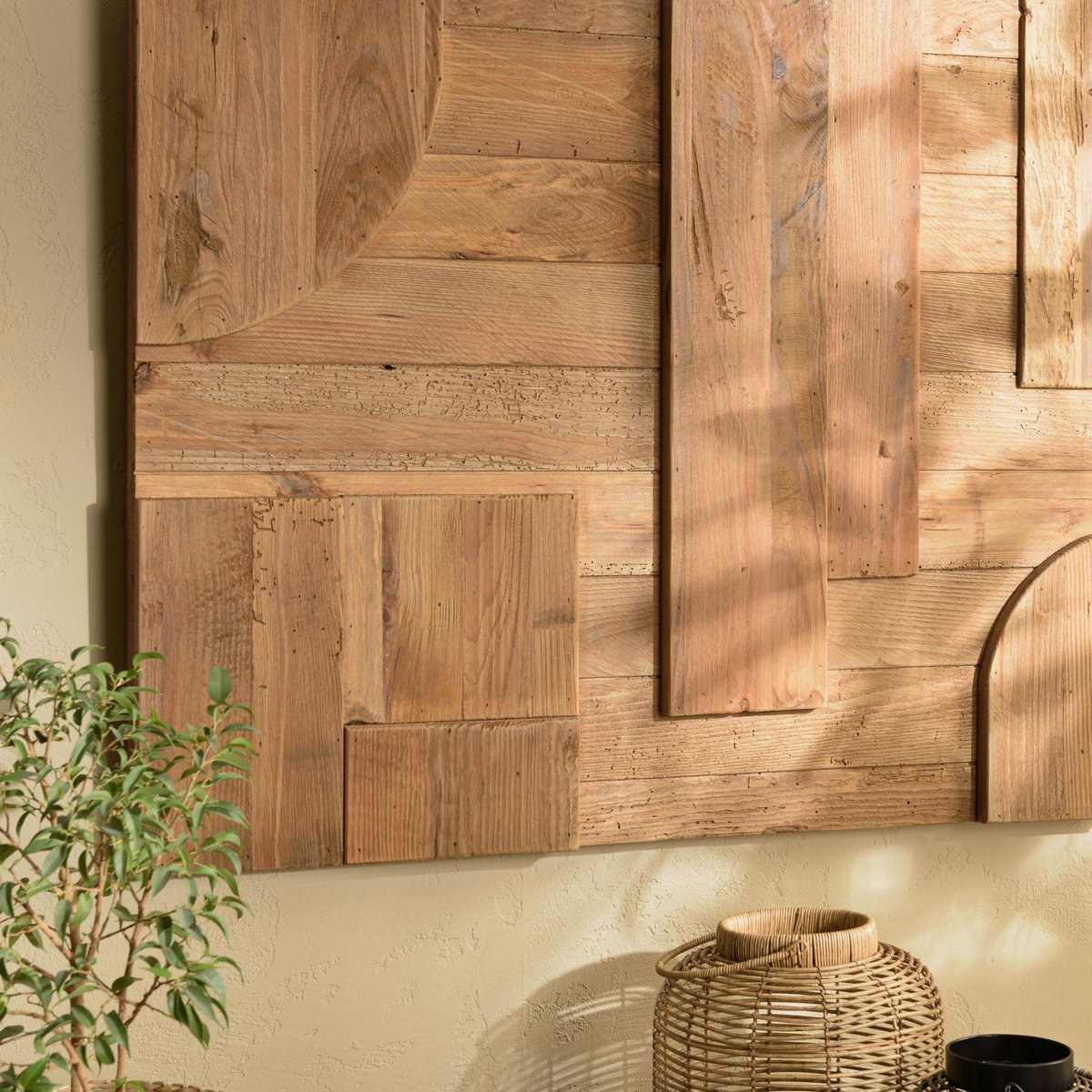 Décoration murale pin recyclé formes variées DENVER bois naturel, PIER IMPORT