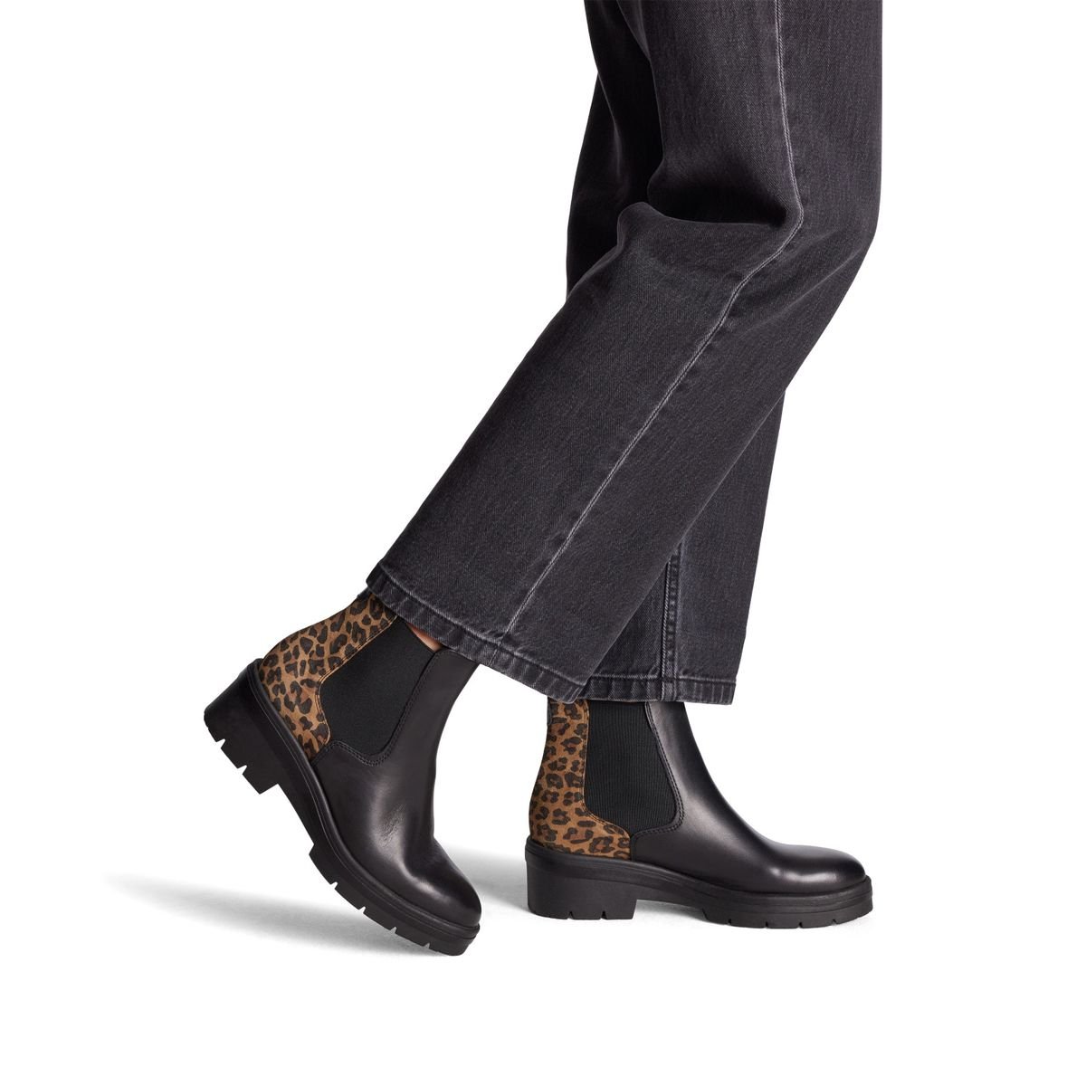 Bottines chelsea en cuir noir combiné, TAMARIS