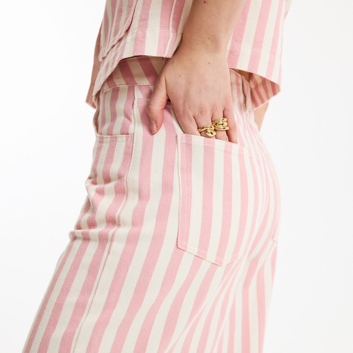 Pantaloni larghi a righe rigato rosa avorio, LA REDOUTE COLLECTIONS