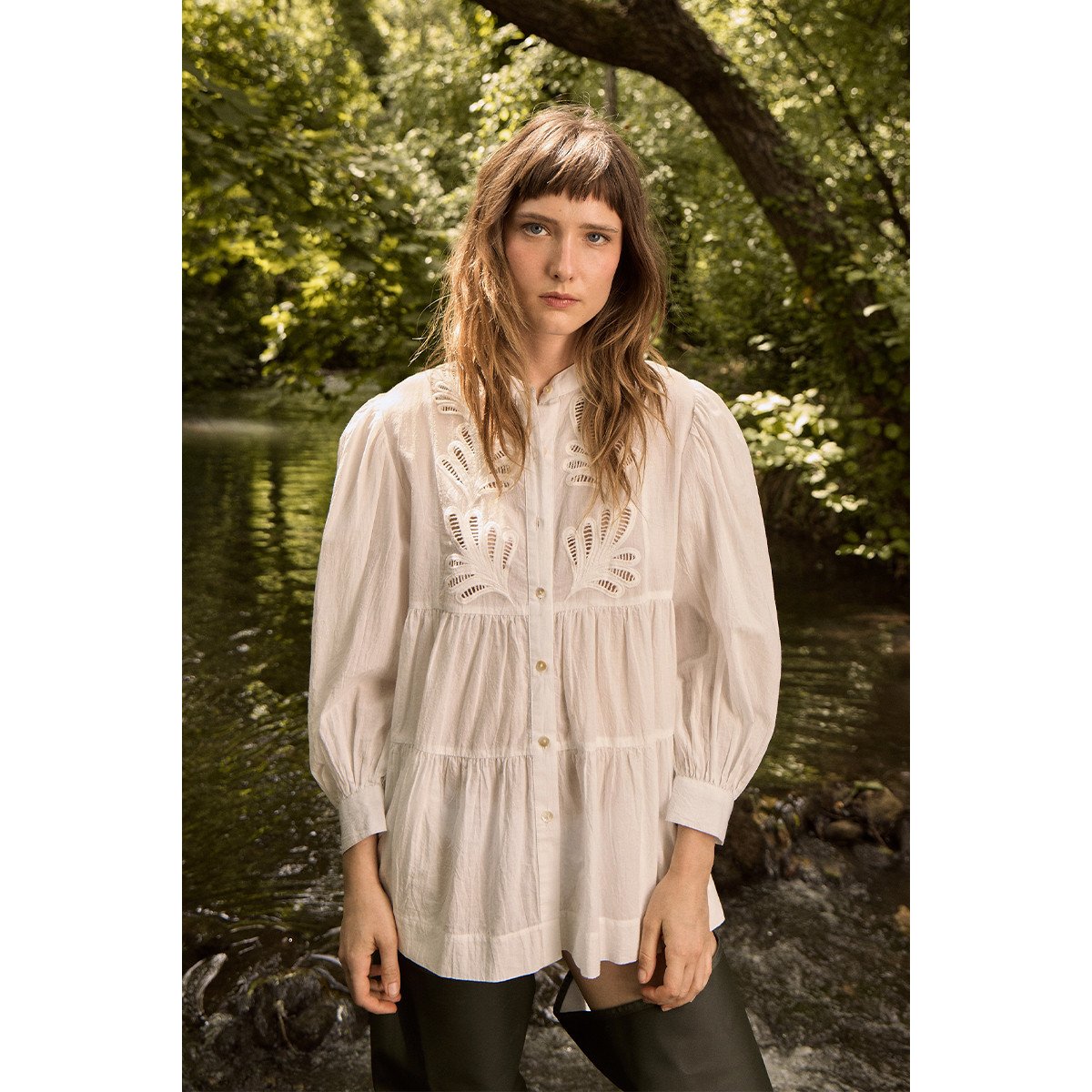 Longue chemise en coton, broderies anglaises offwhite, MOLLY BRACKEN