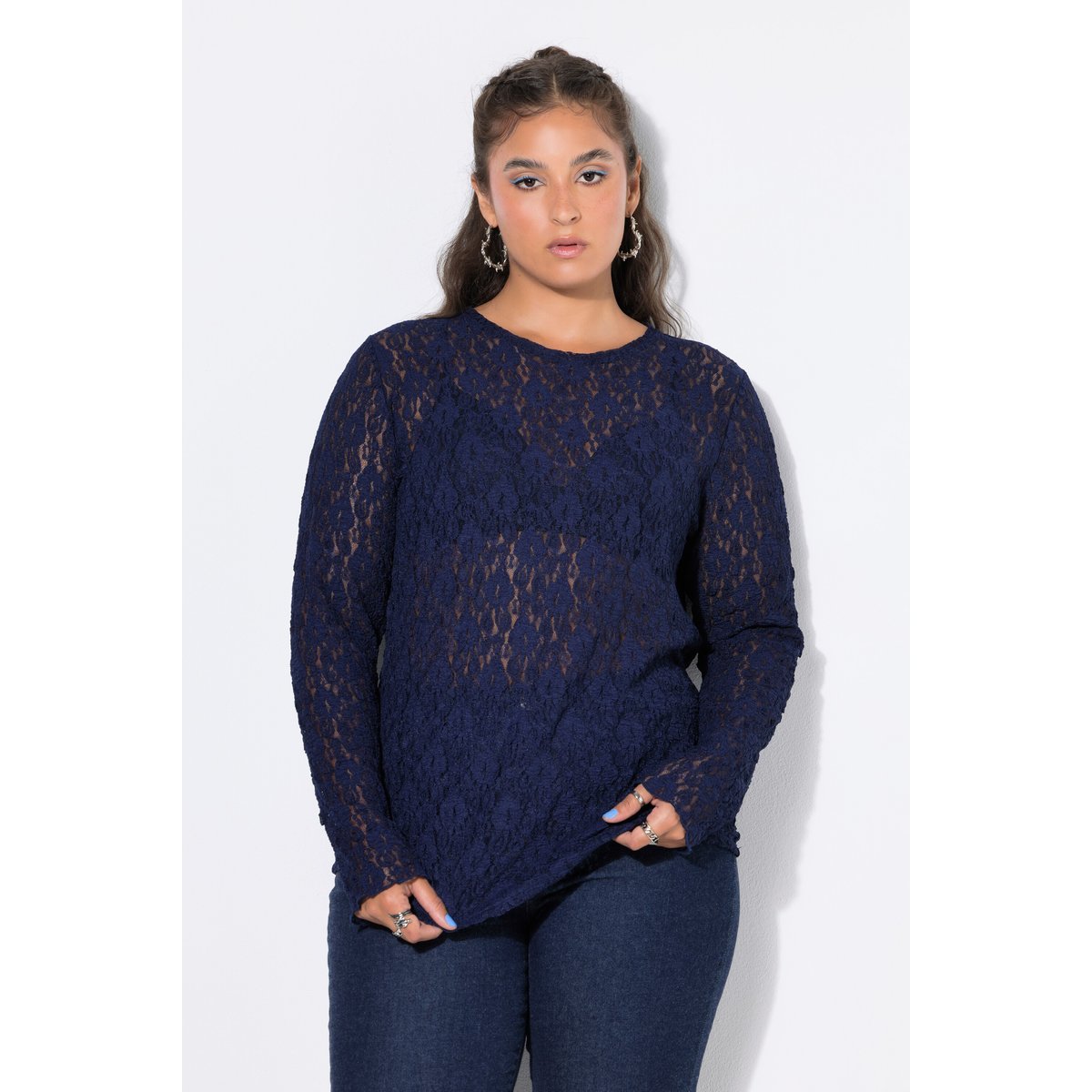 T-shirt en dentelle, coupe ajustée bleu nuit, STUDIO UNTOLD