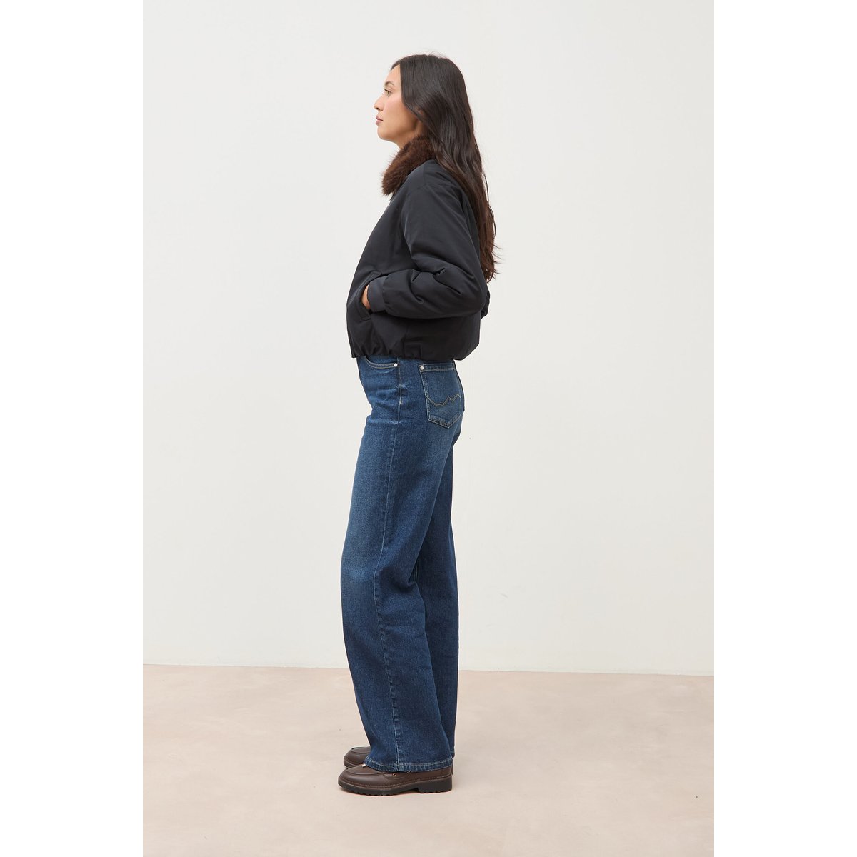Blouson ample court col classique noir, BONOBO