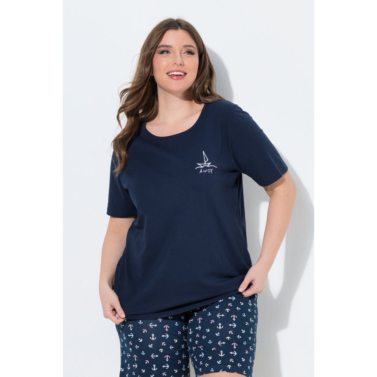 T-shirt de pyjama en coton bio bleu nuit, ULLA POPKEN