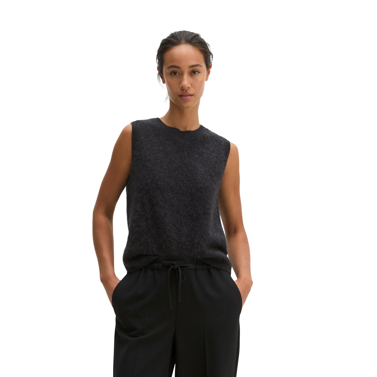 Gilet sans manches court et douillet en pure laine mérinos gris, MARC O'POLO