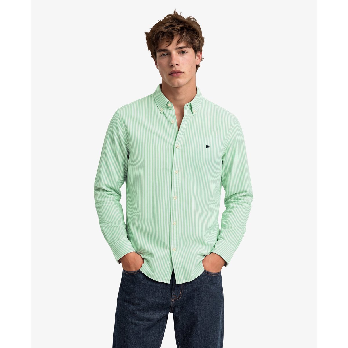 Chemise Oxford Preppy à Manches Longues rayures vert menthe, SUPERDRY