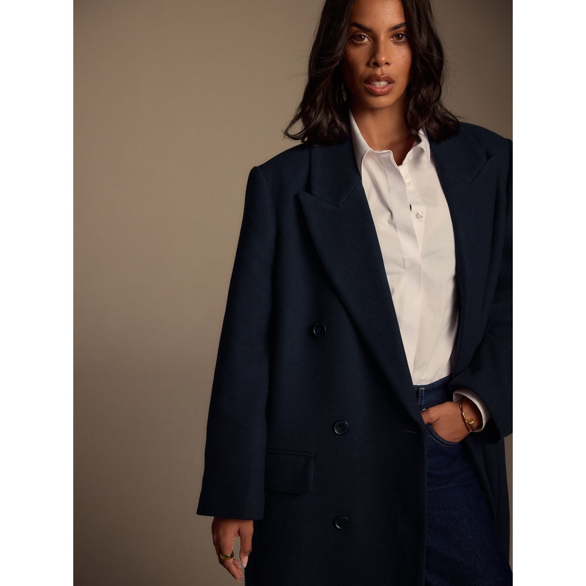 Manteau long en laine mélangée n. premium bleu marine, NEXT