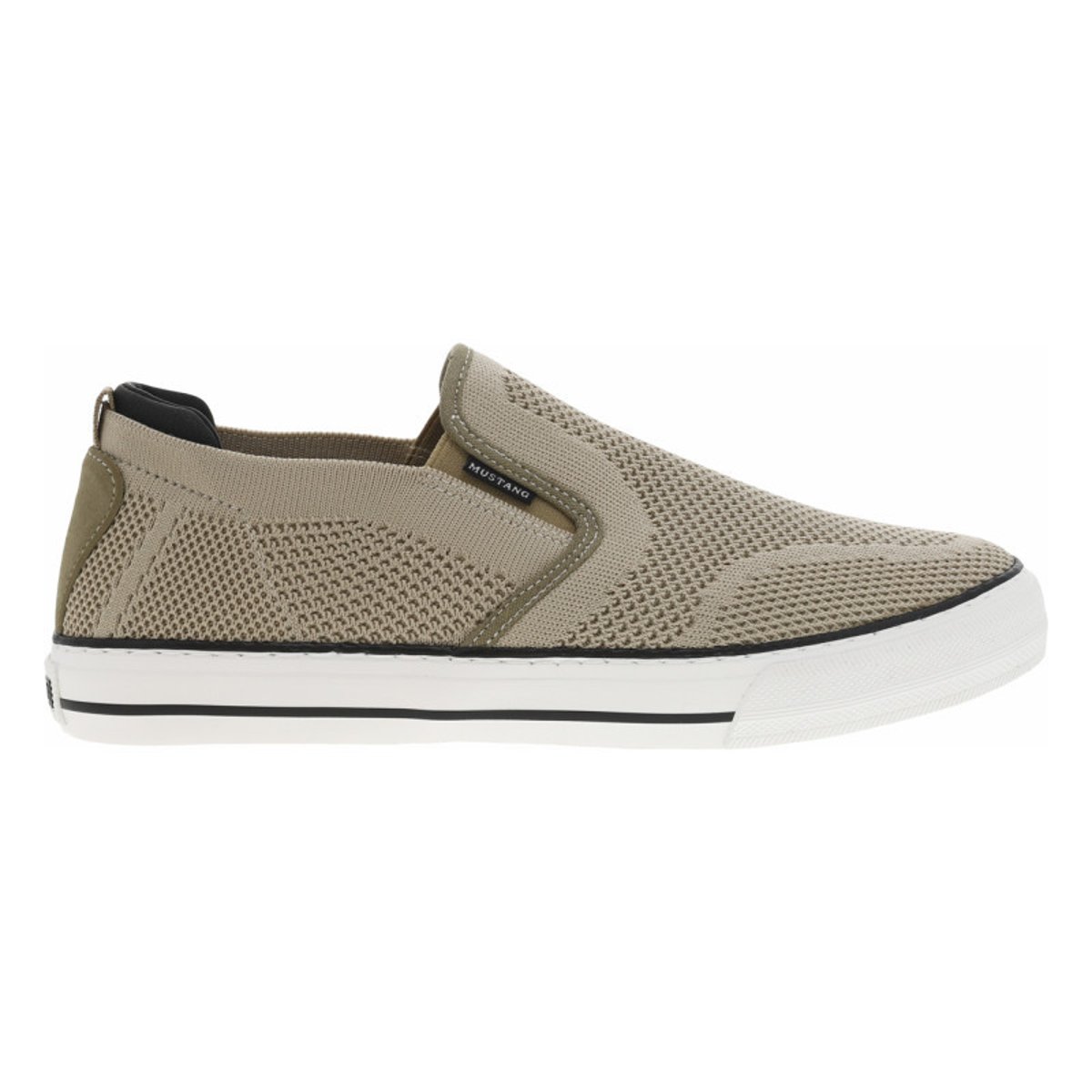 Sneakers kakis en maille à semelle plate blanche et à fermeture slip-on kaki, MUSTANG
