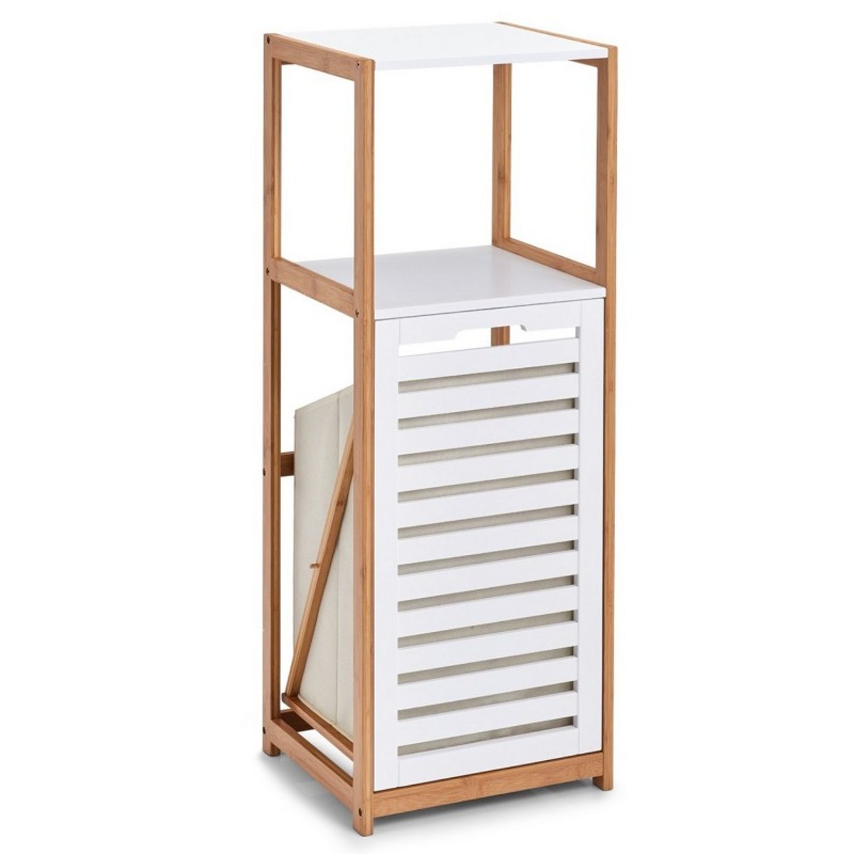 Meuble salle de bains colonne panier à linge blanc, ZELLER PRESENT
