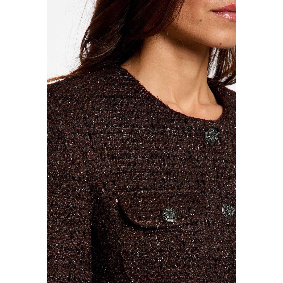 Veste ajustée col rond marron foncé, MORGAN