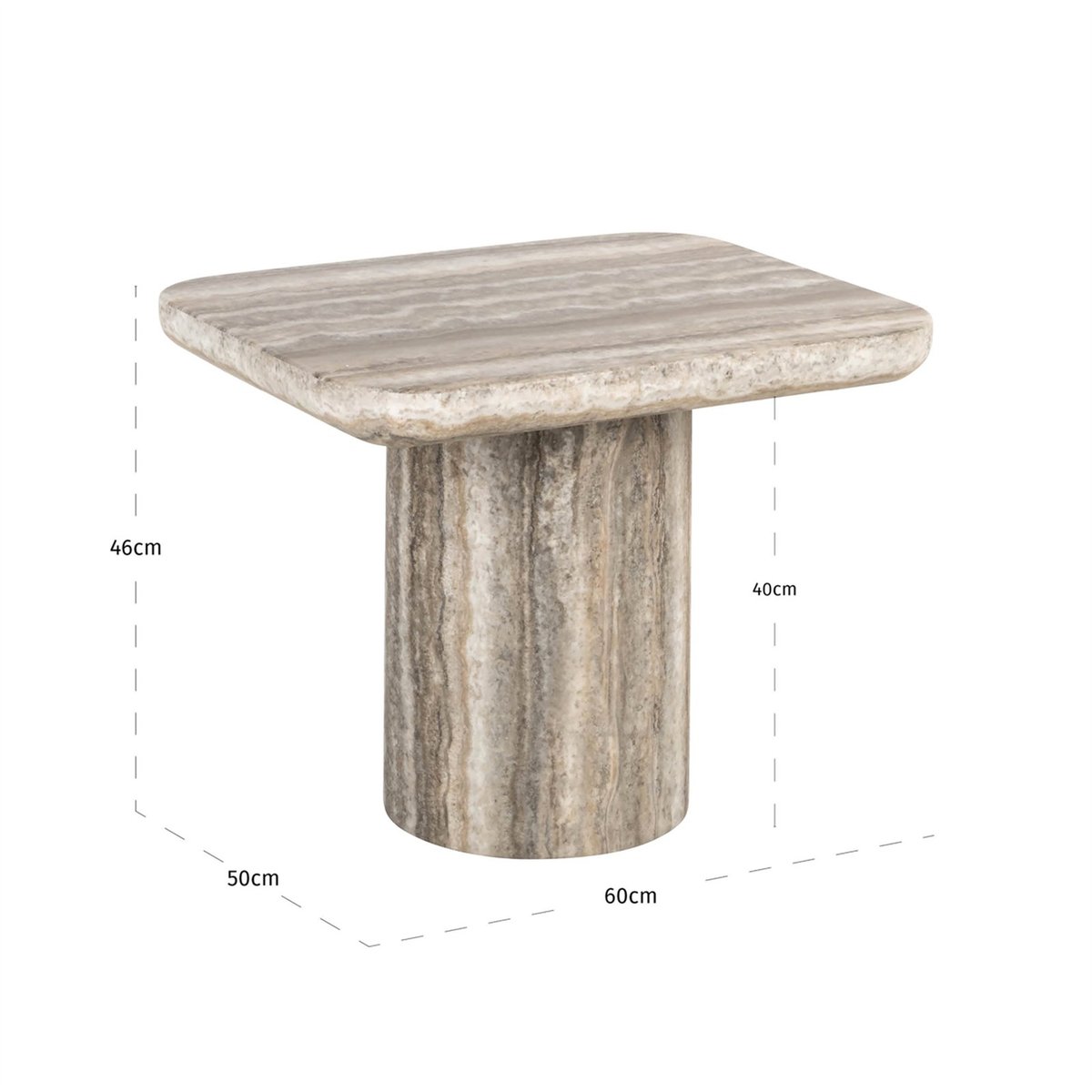 Table d'appoint carrée travertin, DENIZLY gris effet travertin naturel, RECOLLECTION