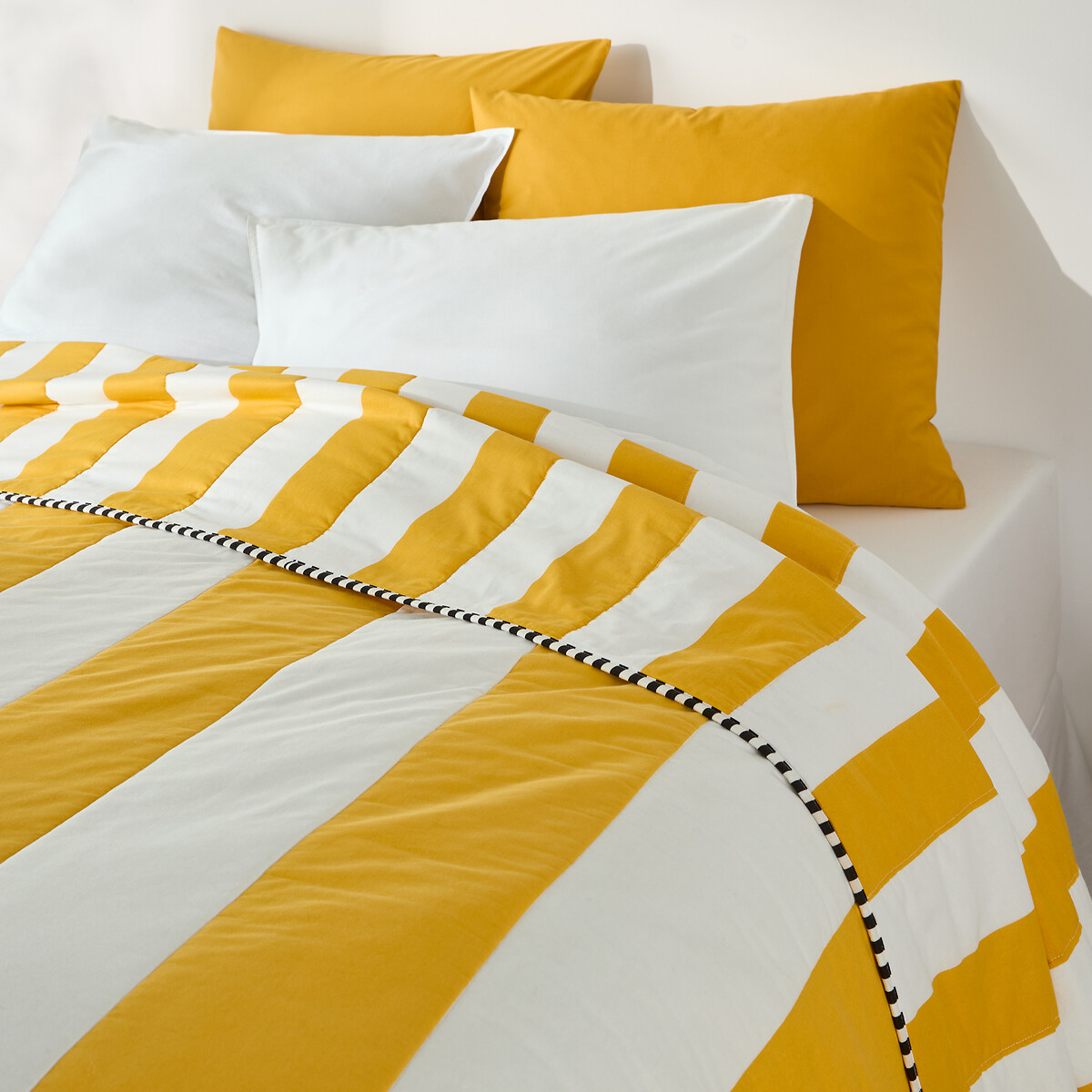 Couvre-lit matelassé coton, Hendaye rayé jaune/blanc, LA REDOUTE INTERIEURS