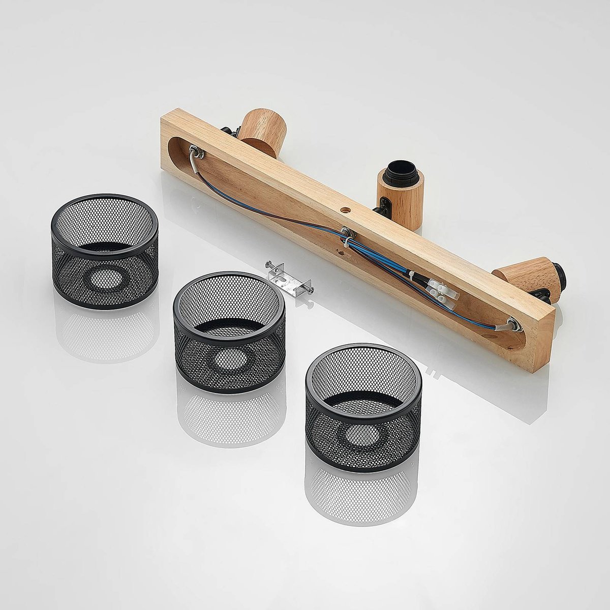 Spot en bois moderne, Evinora noir, bois clair, LINDBY