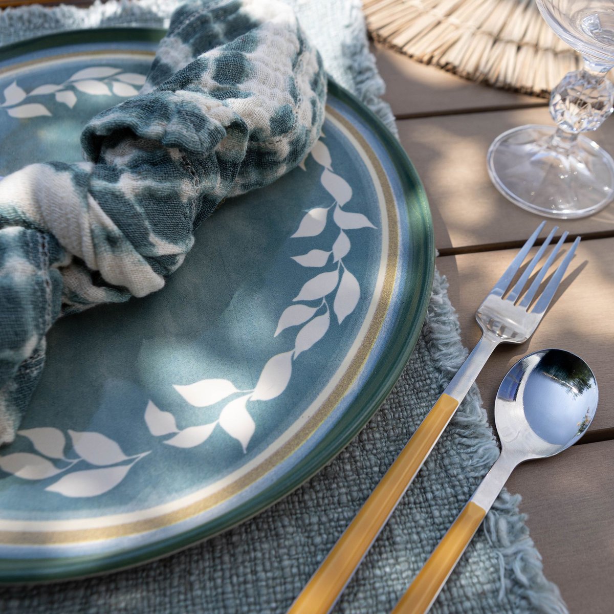 Lot de 6 assiettes plates en faïence 28cm, CAPRIA vert, NOVASTYL
