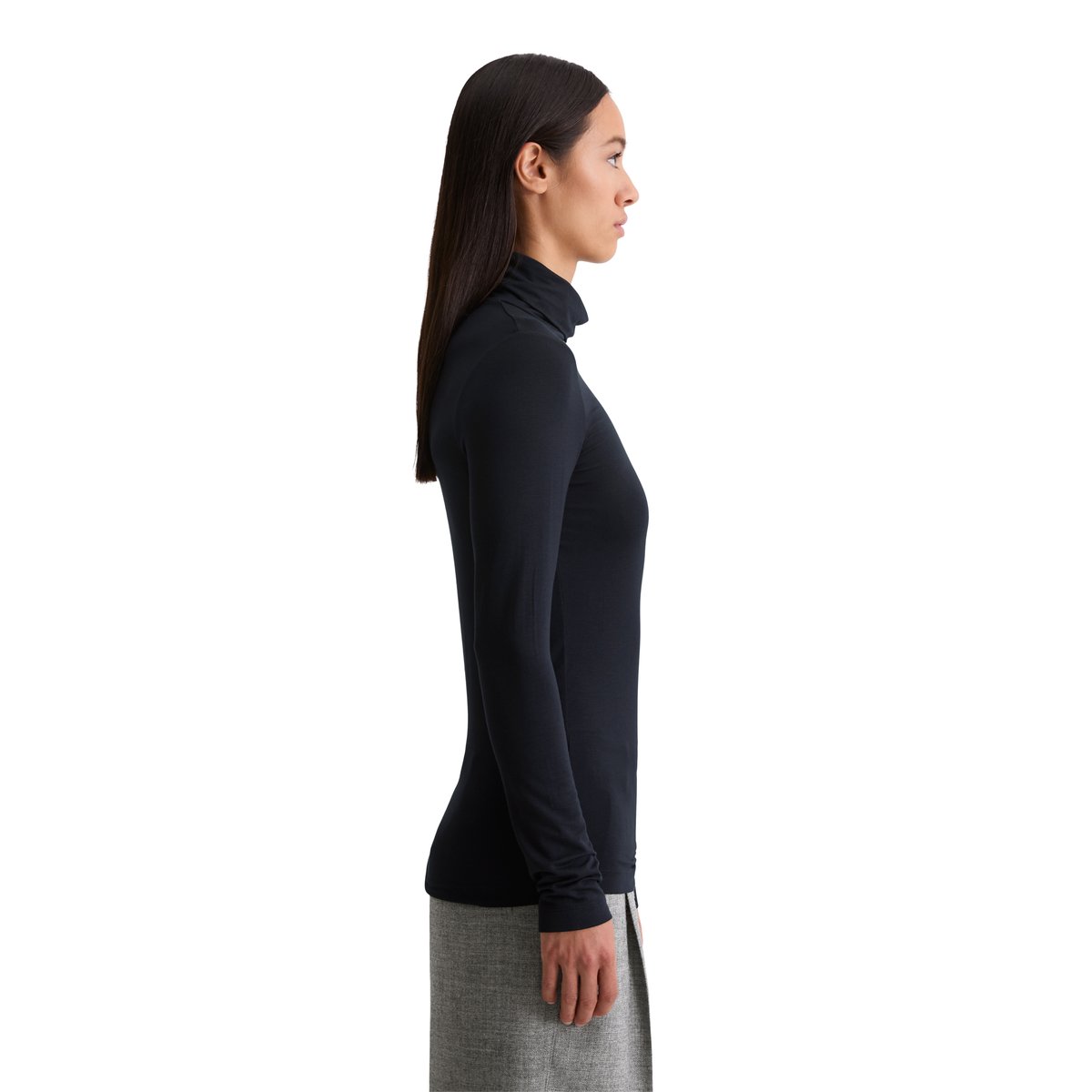 T-shirt long à col roulé regular en TENCEL™ Modal bleu foncé, MARC O'POLO
