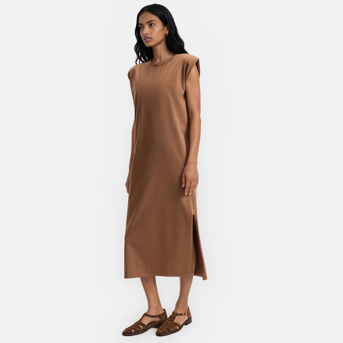 Abito T-shirt lungo senza maniche marrone cammello, LA REDOUTE COLLECTIONS