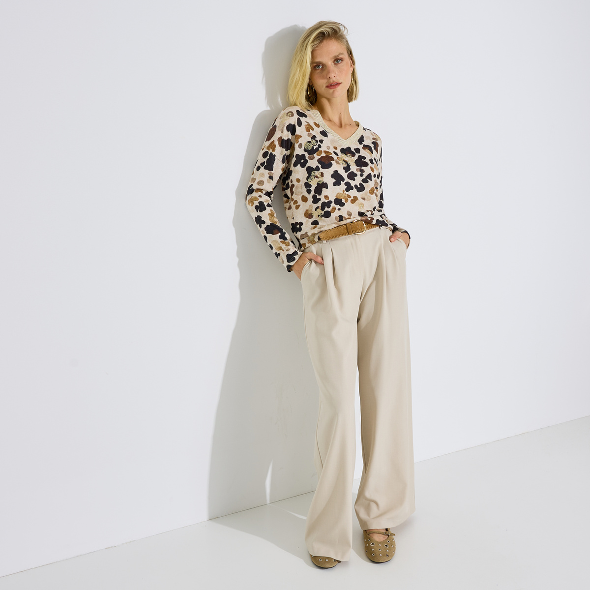 T-shirt Doudou col V beige, GRAIN DE MALICE