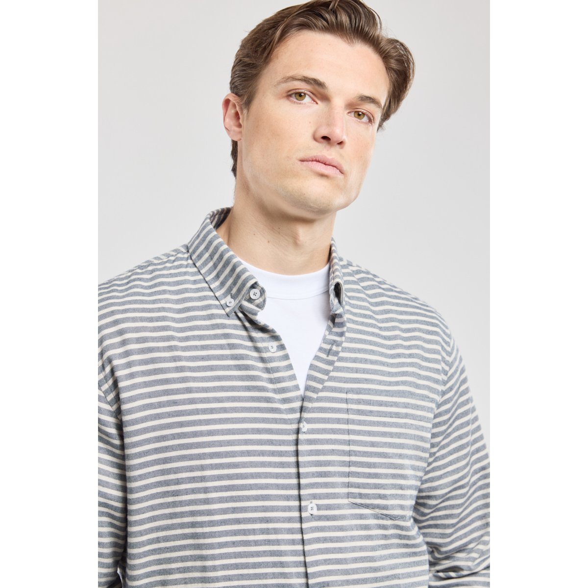 Chemise rayée coupe droite en coton marin marine deep, ARMOR-LUX