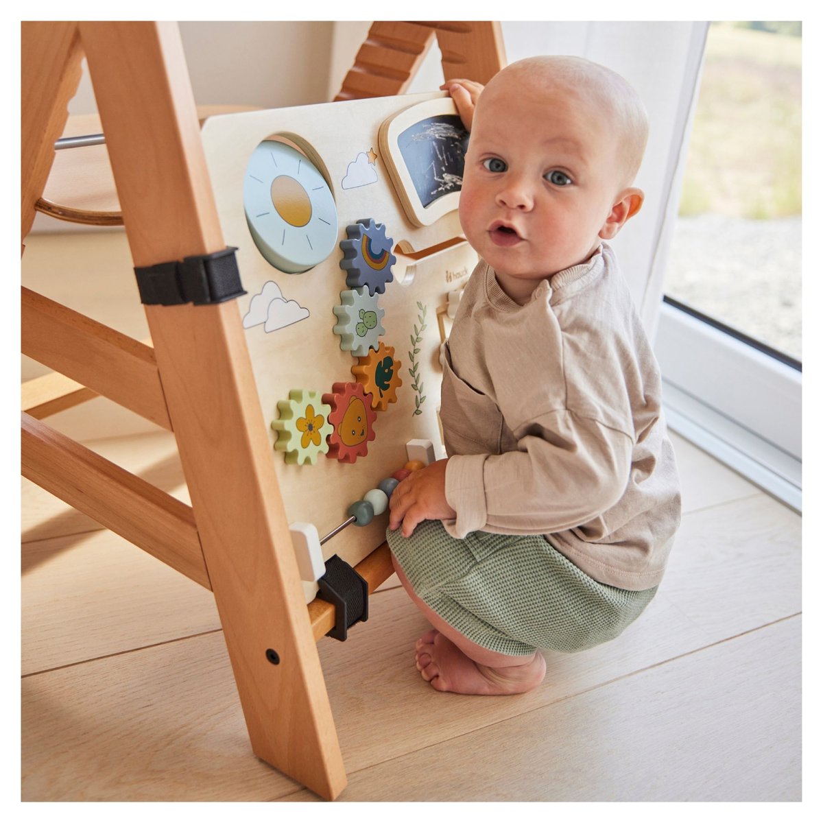 Chaise-haute Play Board en bois beige, HAUCK