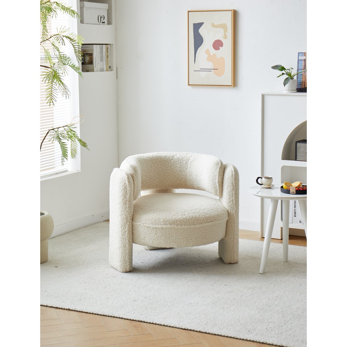 Fauteuil de salon en bouclette, BANGUI blanc cassé, NORDLYS