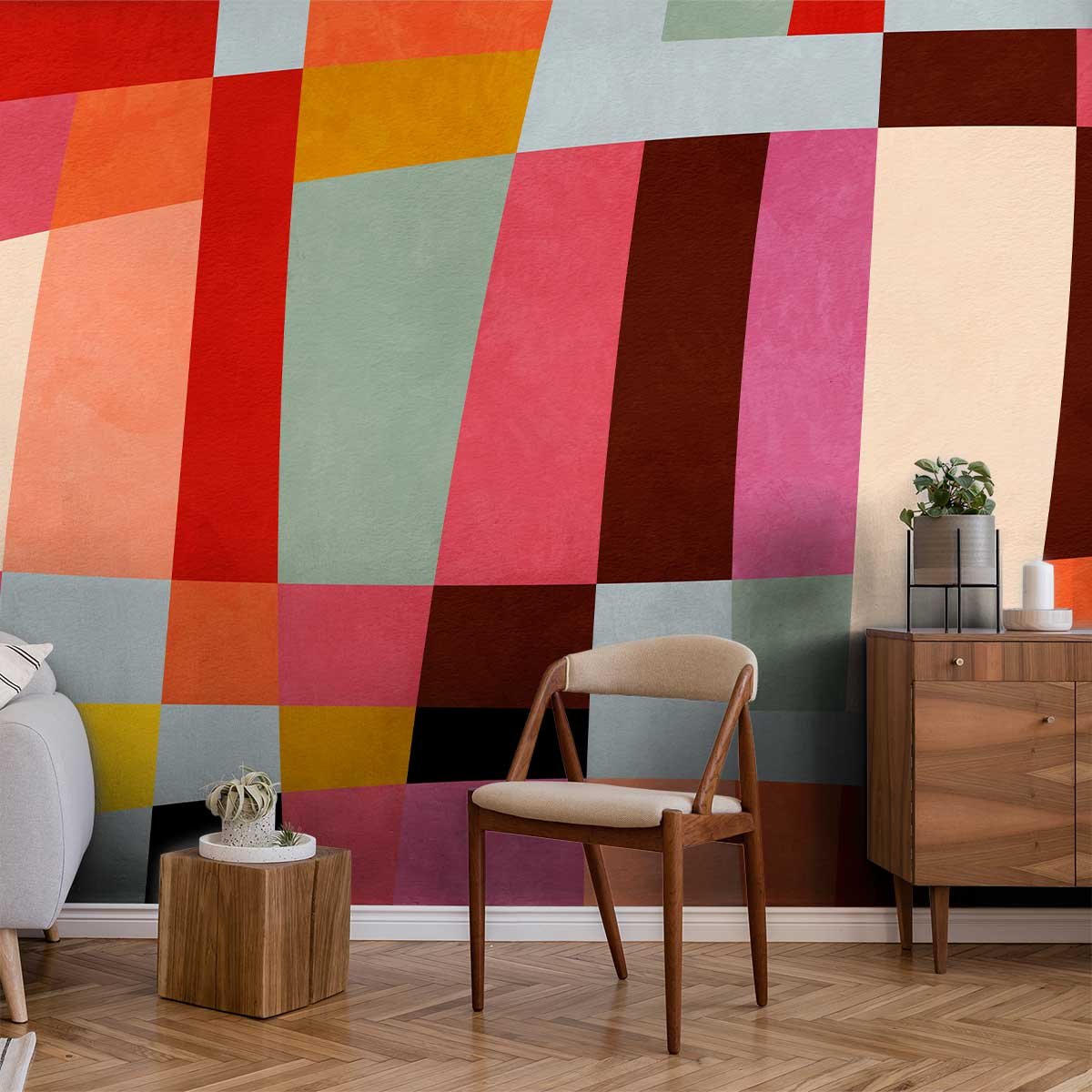 Papier peint damier coloré intissé, HEXOA