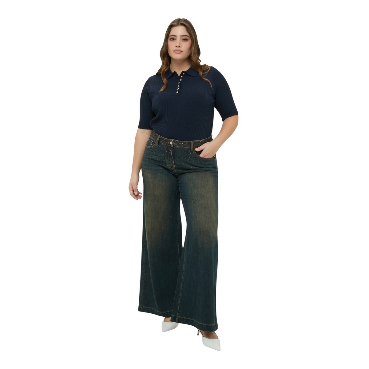 Jean Wide Leg avec applications lumineuses bleu, FIORELLA RUBINO