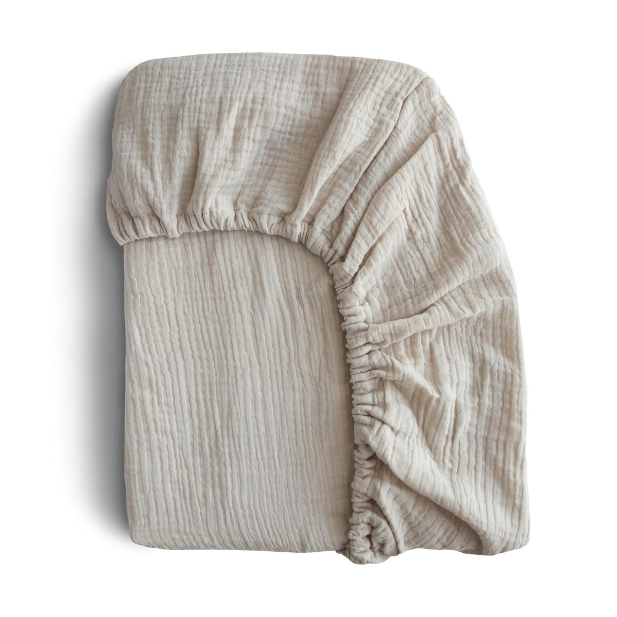 Drap housse en mousseline de coton ecru, MUSHIE