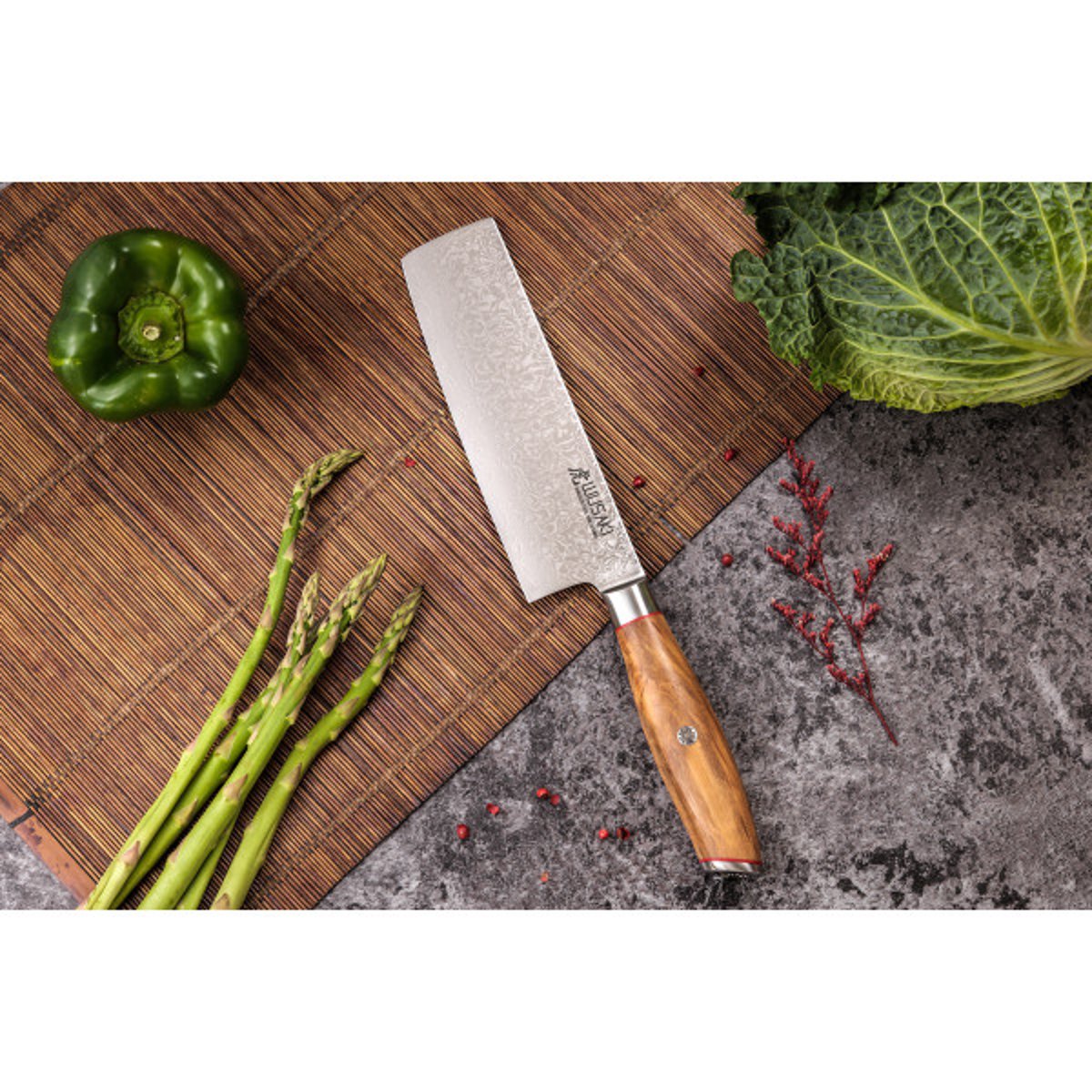 Couteau modèle nakiri Fujiko 17cm manche en olivier v002237, WUSAKI