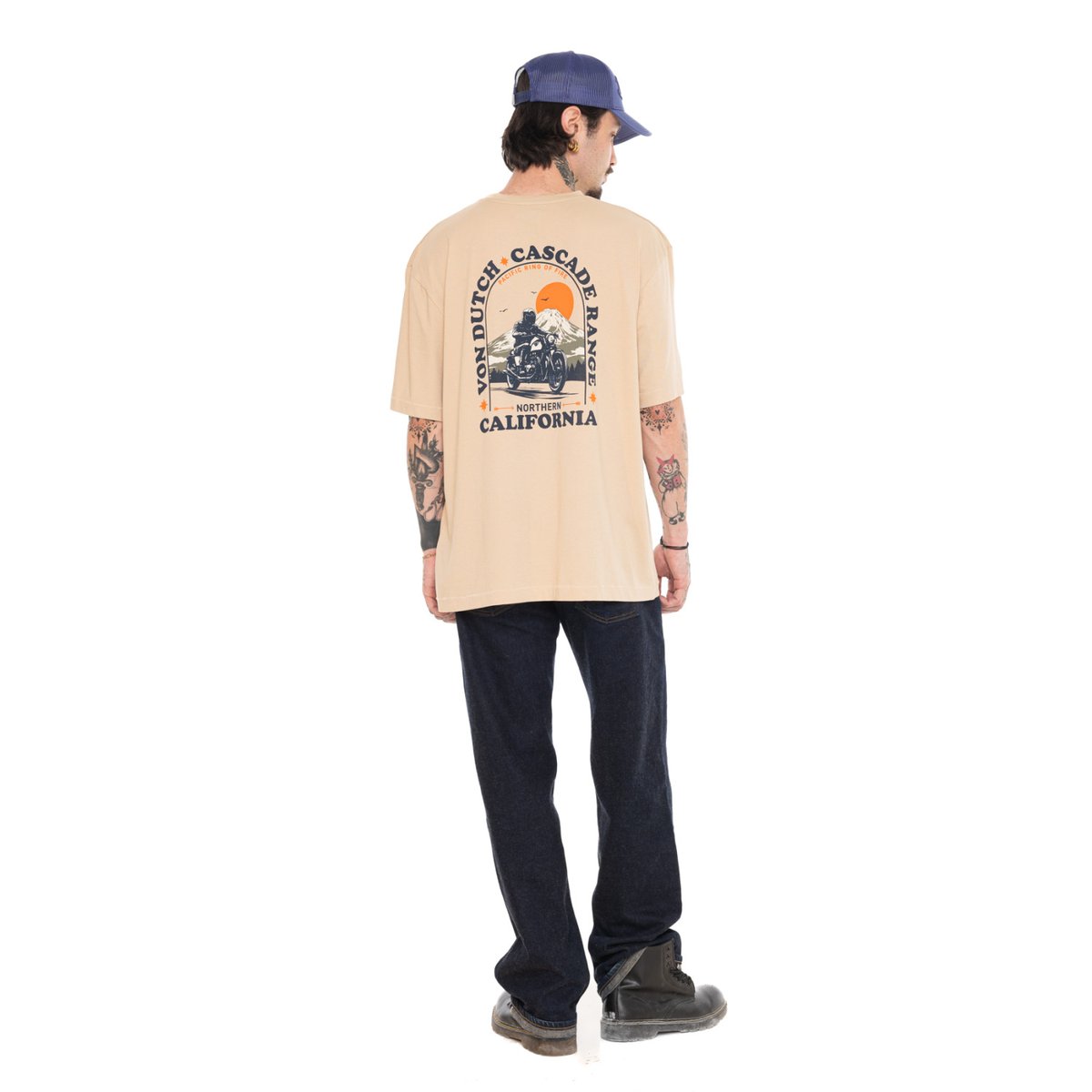 Tee shirt coton ROAD beige/bleu/orange, VON DUTCH