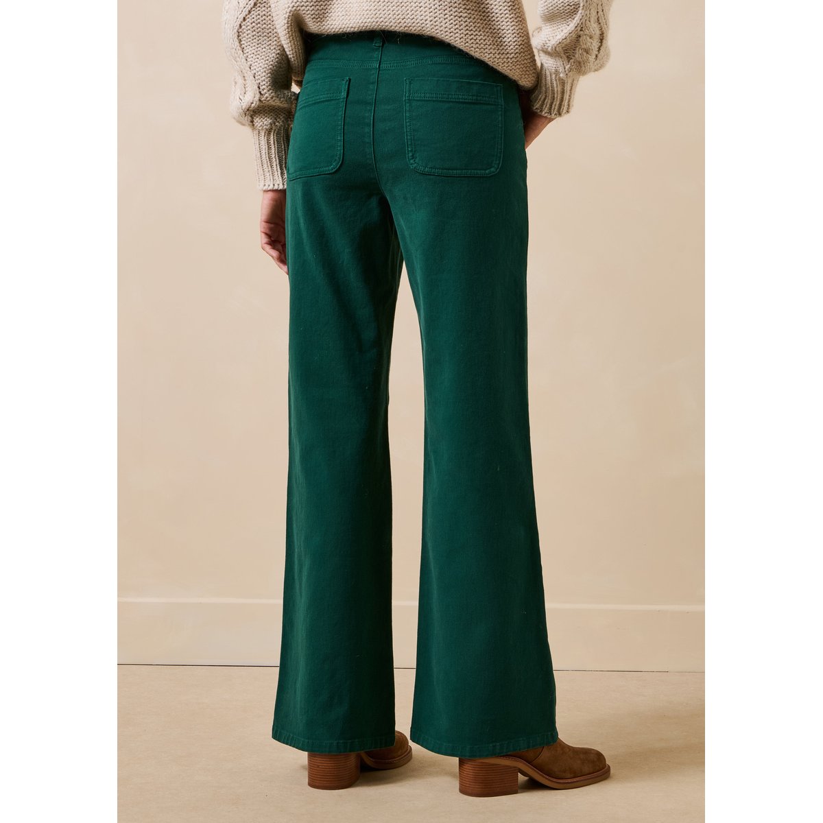 Jean bootcut en coton biologique vert imperial, LA FEE MARABOUTEE