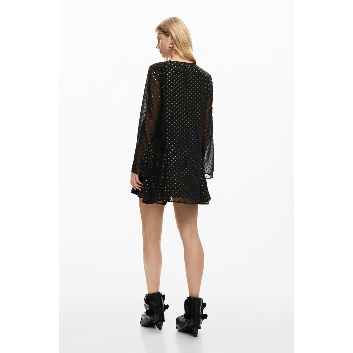 Robe courte en plumetis noir, DESIGUAL