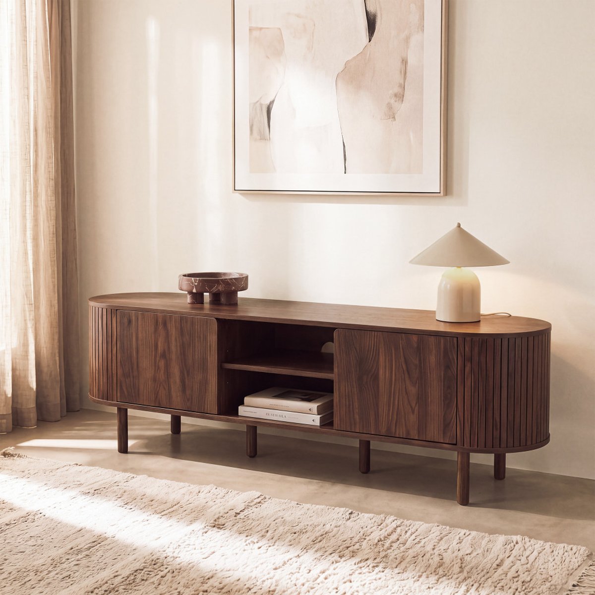 Meuble TV 2 portes en bois L 160 cm- ALMA bois foncé, DRAWER