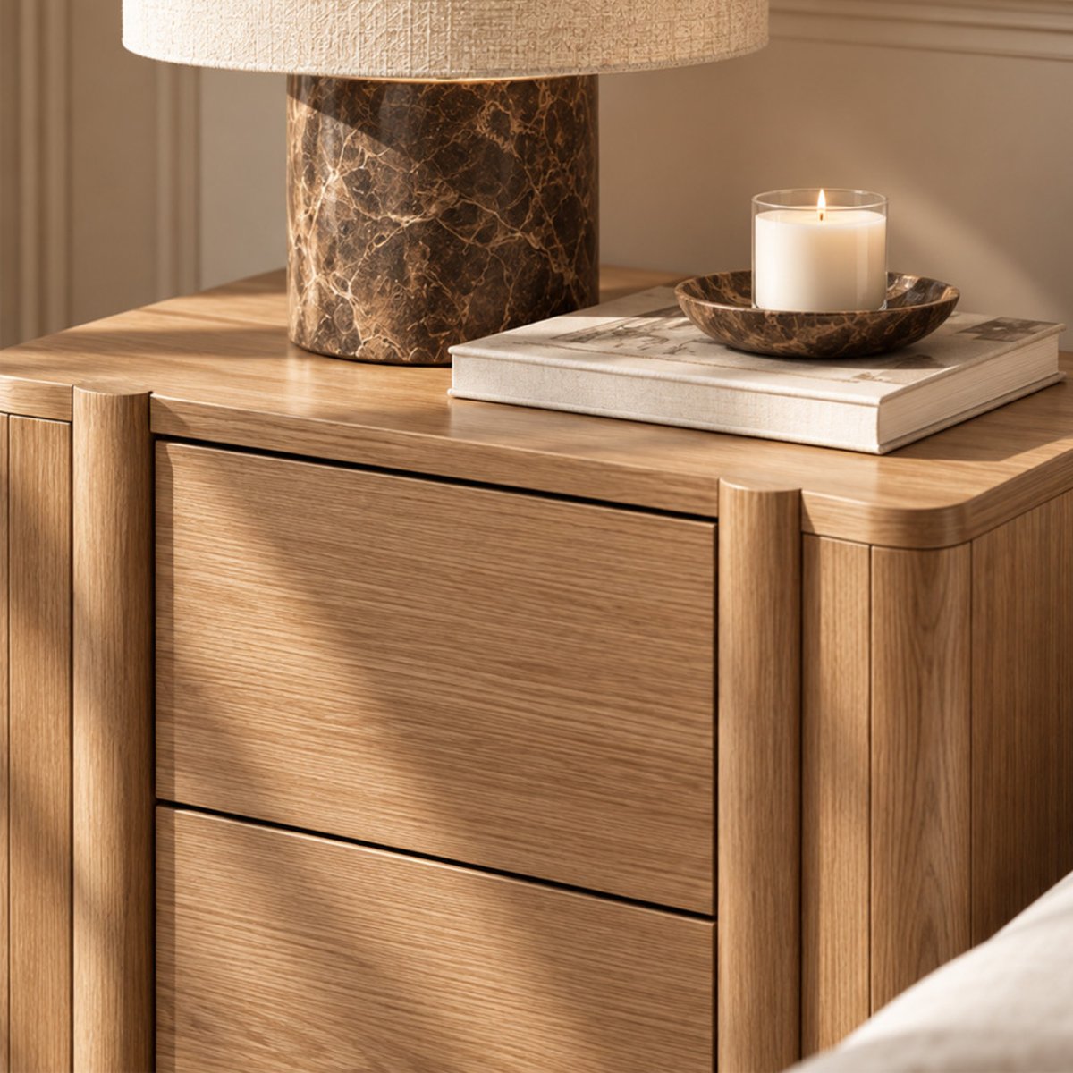 Table de chevet 2 tiroirs en bois- OLI bois clair, DRAWER