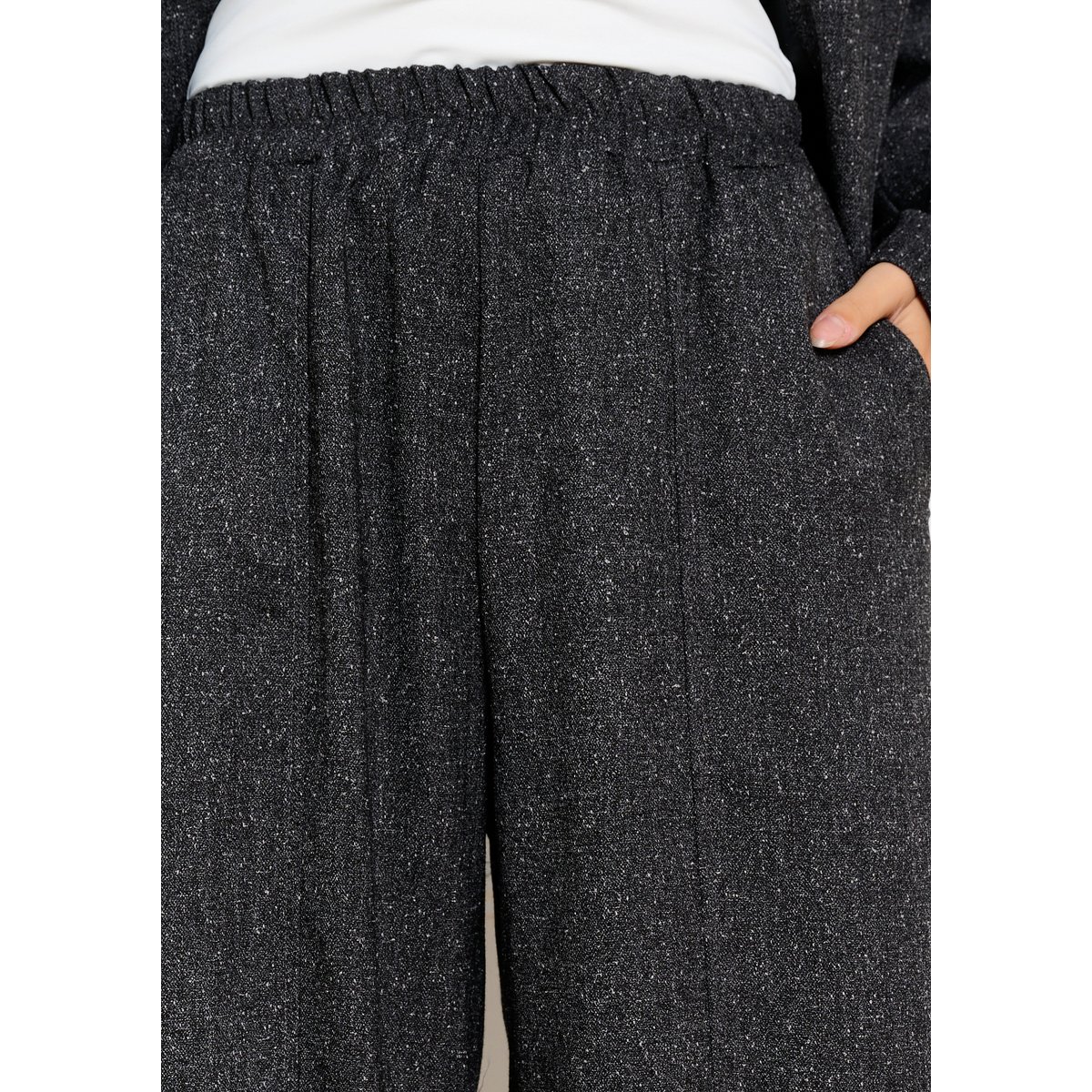 Pantalon barrel effet laine gris fonce, LOLALIZA