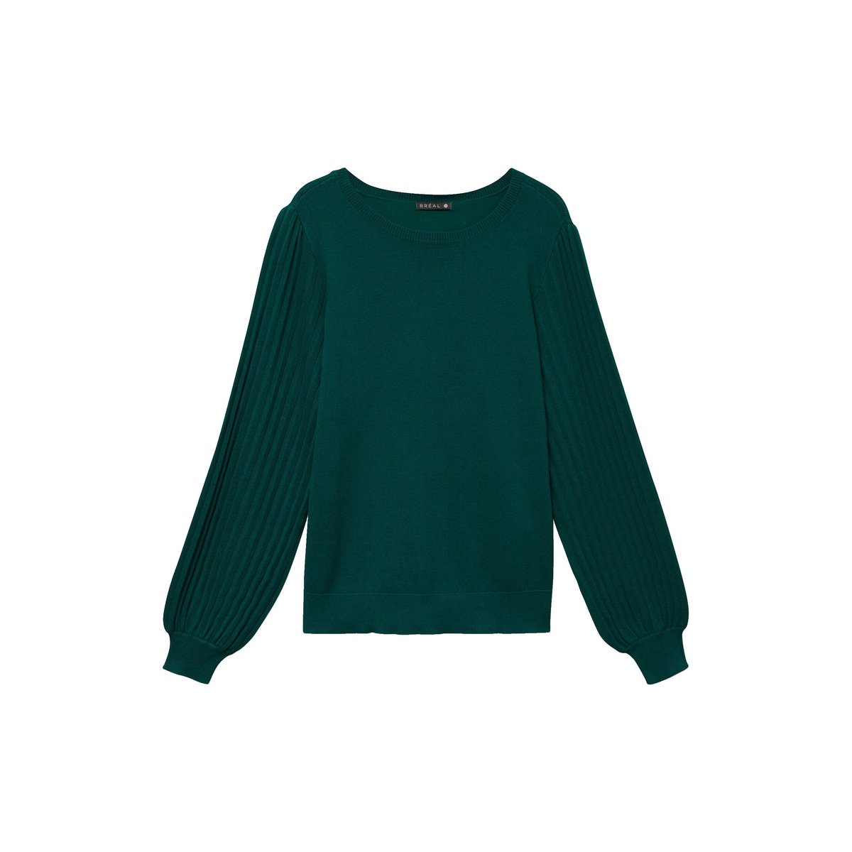 Pull cintré col rond manches longues vert foncé, BREAL