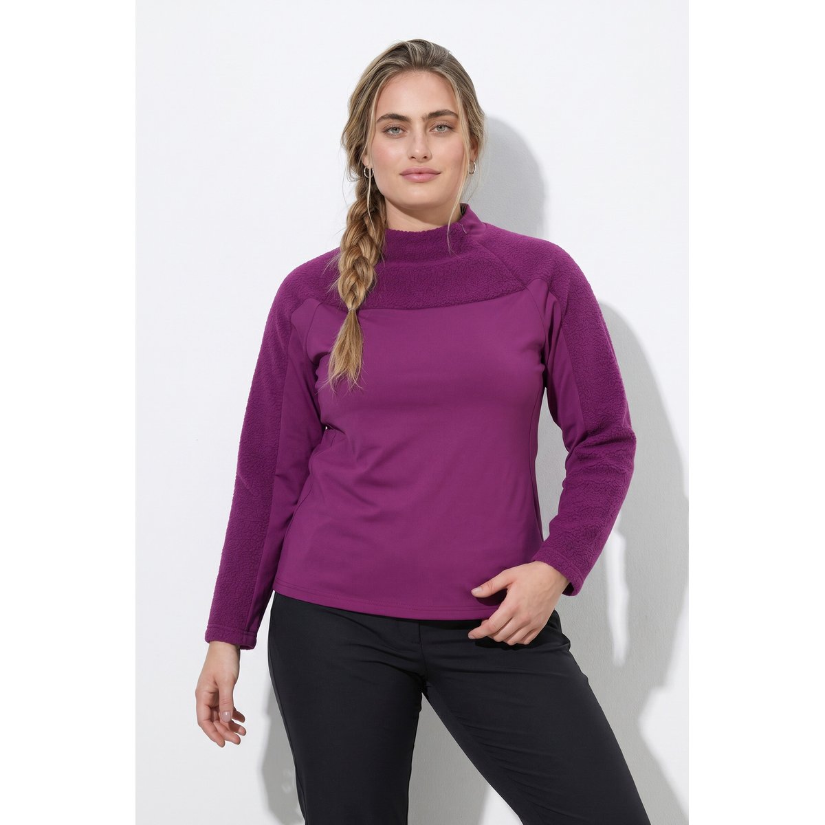 Sweat-shirt en polaire bouclée, col montant rose vif baies, ULLA POPKEN