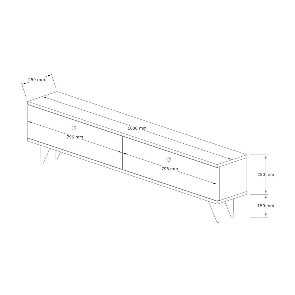 Meuble TV 2 portes en bois L140cm- YARA bois clair, DRAWER