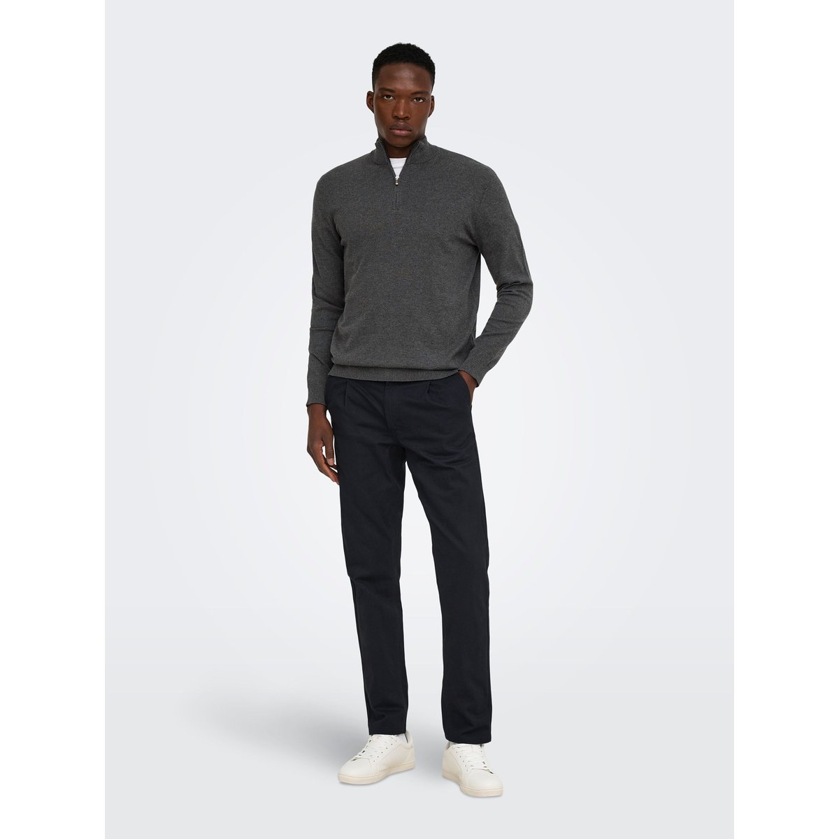 Pull En Maille dark grey melange 1, ONLY & SONS