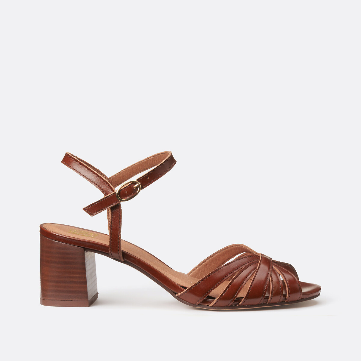 Leather Block Heel Sandals brown, LA REDOUTE COLLECTIONS
