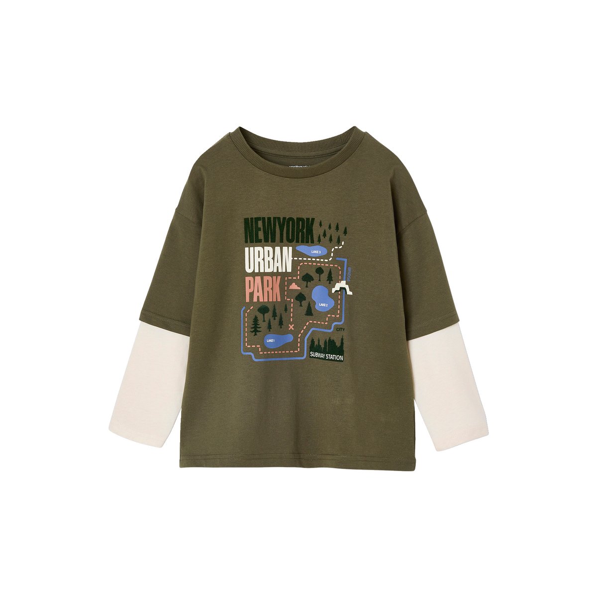 T-shirt effet 2 en 1 kaki, VERTBAUDET